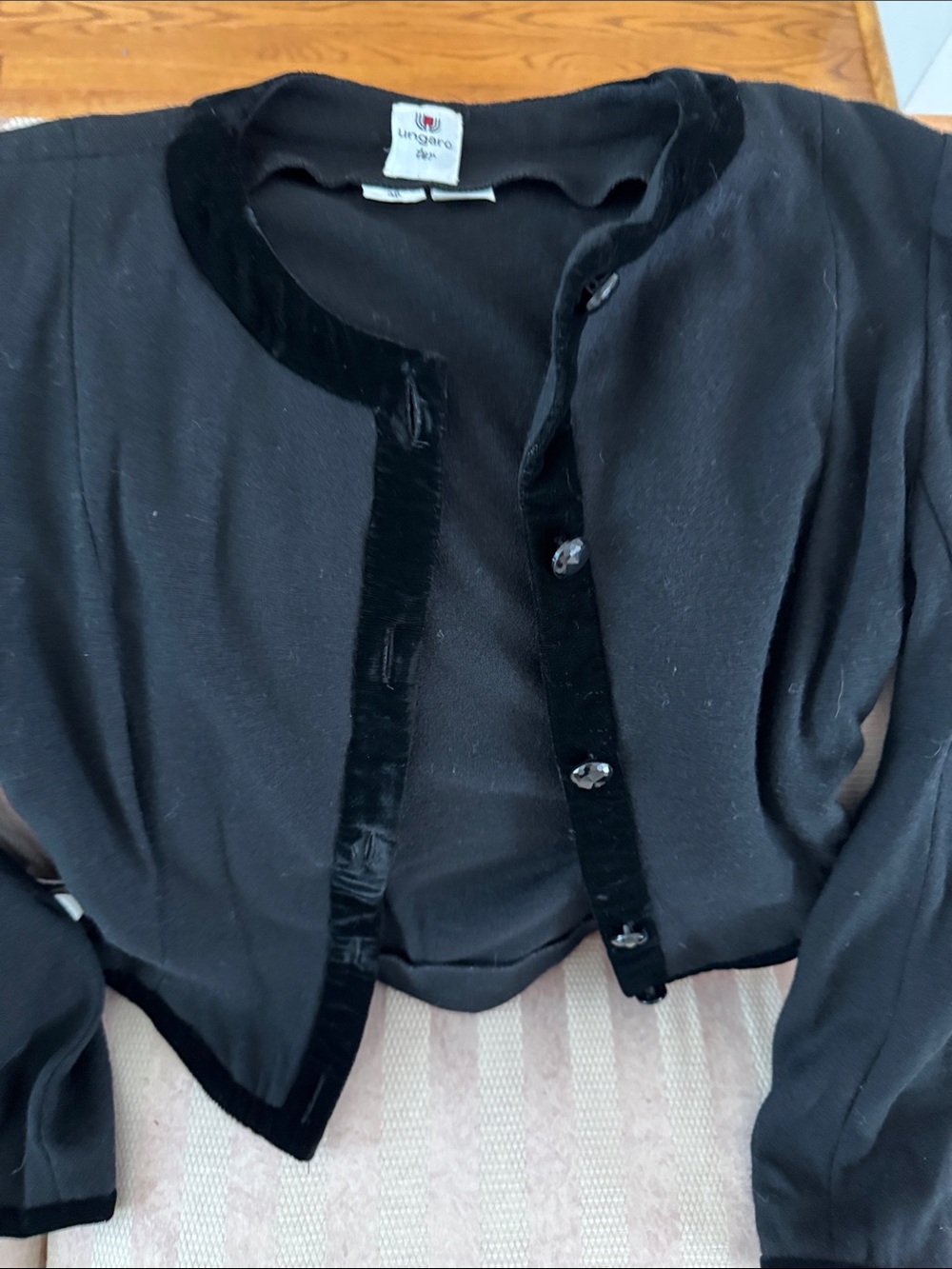 Emanuel Ungaro Black Velvet Trim Button Cardigan